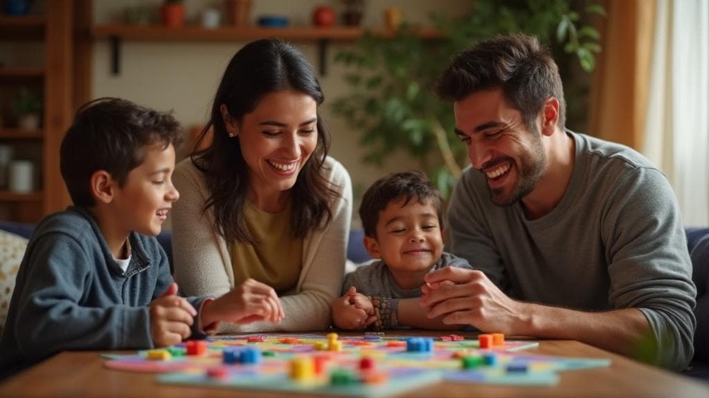 Familia mexicana jugando junta en terapia familiar